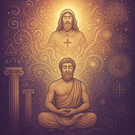 Cover image showing transformation from Greek philosophy to Christian mysticism - consciousness evolution visualization