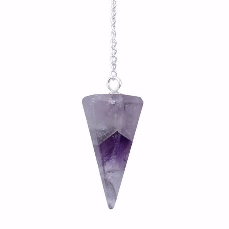 Natural amethyst hexagon pendulum on silver chain for neutral dowsing