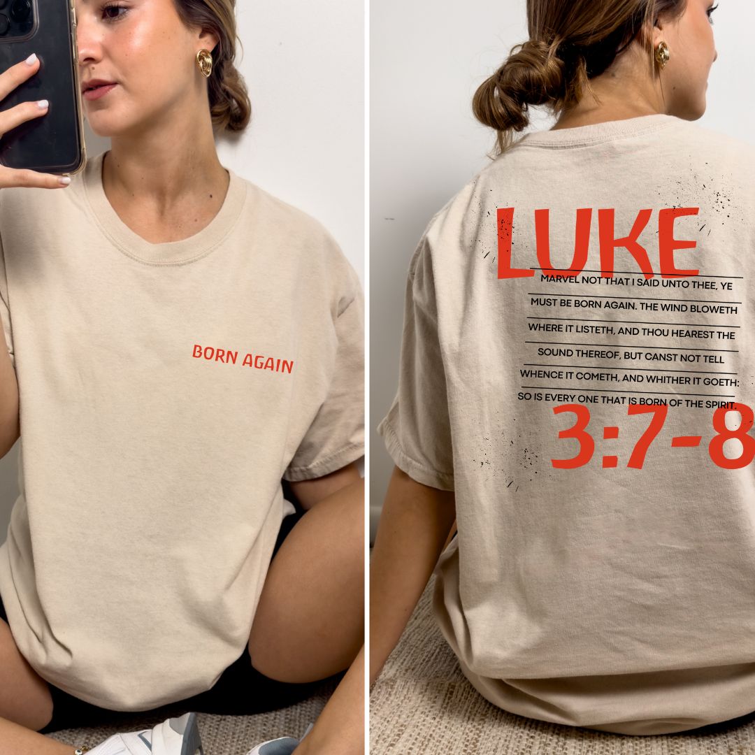 Woman Wearing Born Again Esoteric Christianity Tshirt | Thalira