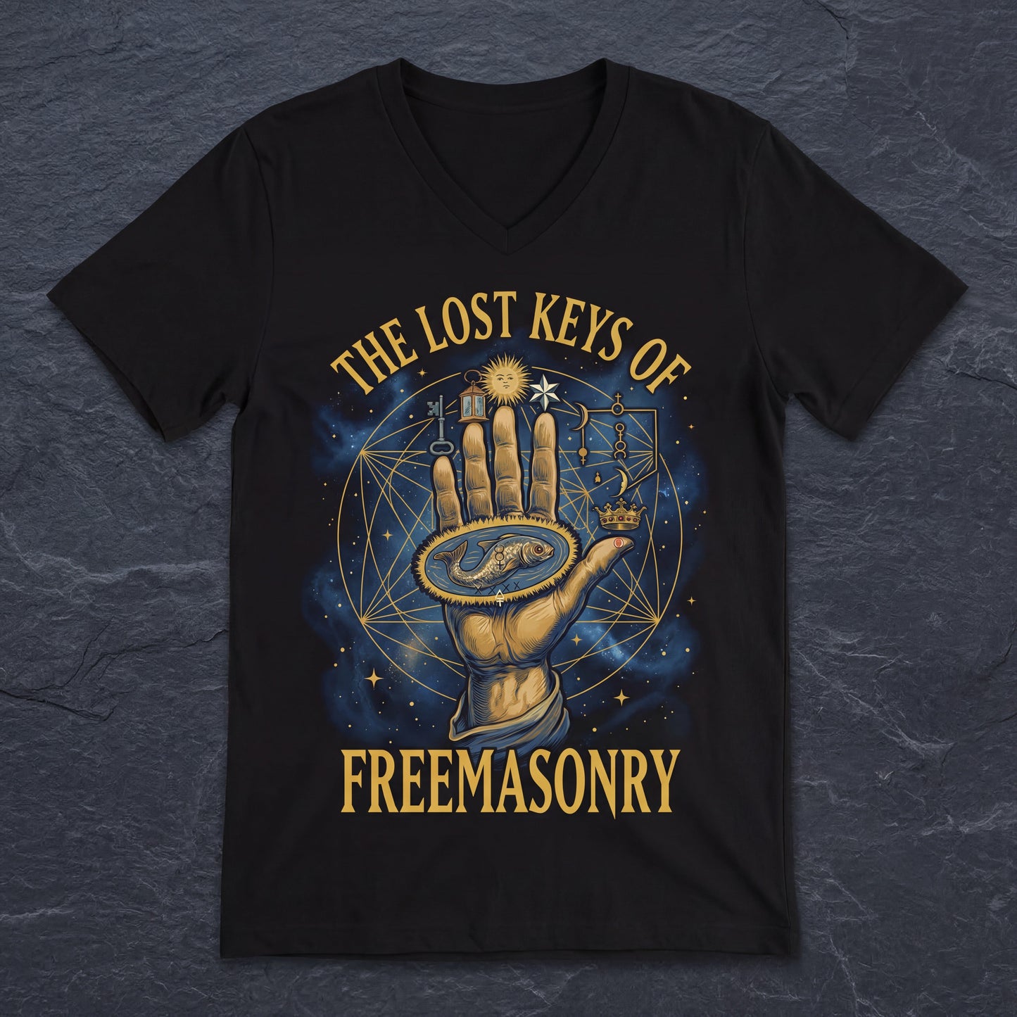 The Lost Keys of Freemasonry T-Shirt - Hand of the Mysteries Masonic Design - Manly P. Hall - Thalira