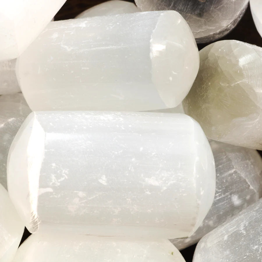 Smooth selenite tumbled stones for meditation practice and negative energy clearing