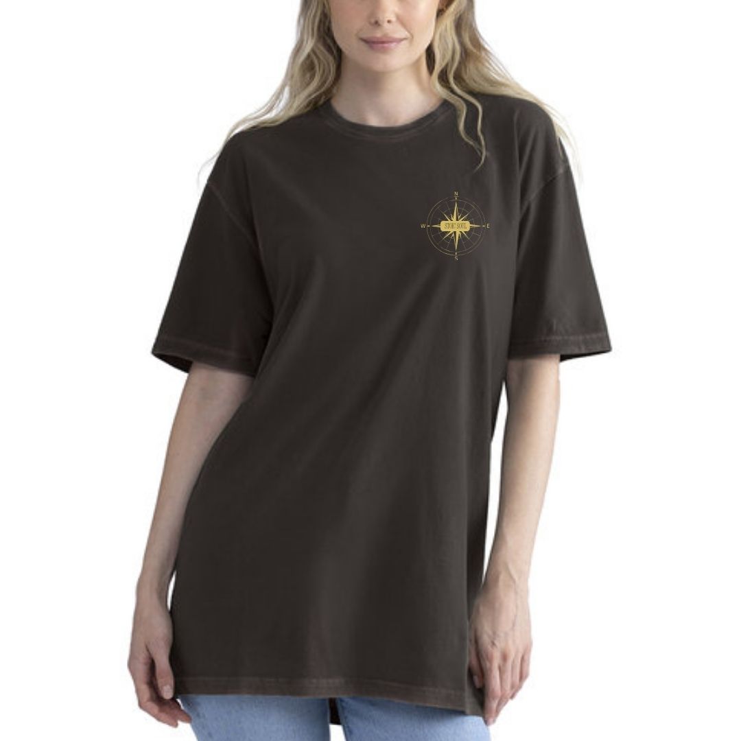 Woman Wearing Stoic Soul Vintage Tshirt | Front View | Stoicism | Thalira