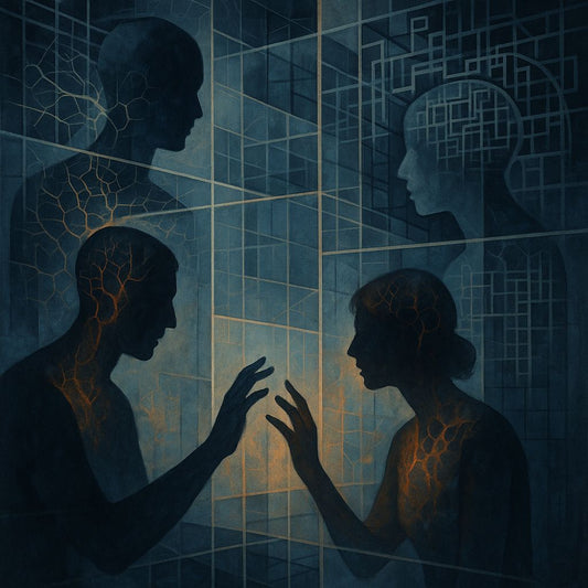 Abstract systems fragmenting human consciousness - visualization of isolation through mechanistic thinking