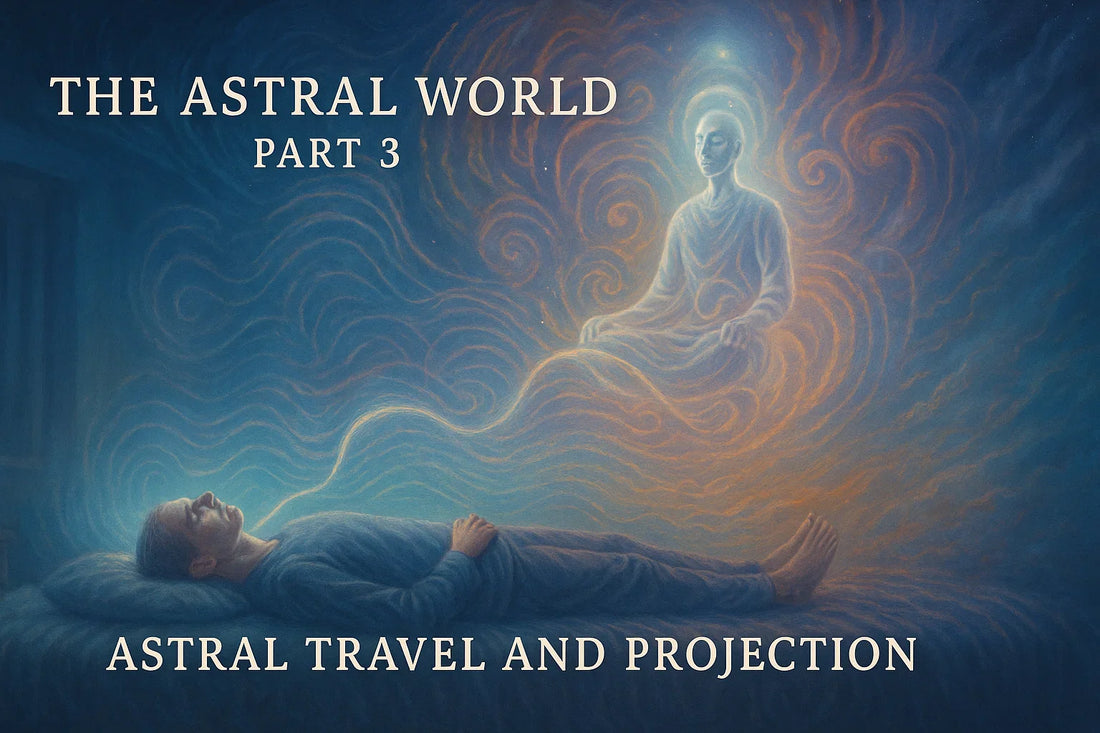 Astral projection and out-of-body experience visualization showing consciousness separating from the physical body
