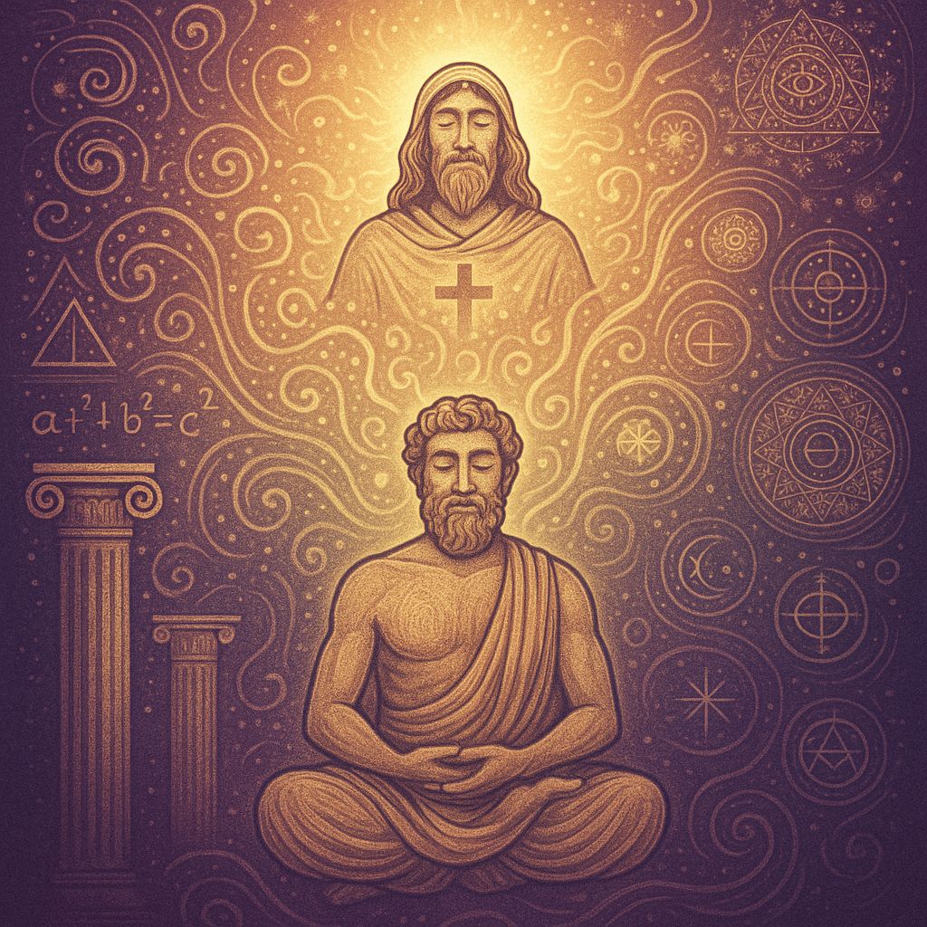 Cover image showing transformation from Greek philosophy to Christian mysticism - consciousness evolution visualization