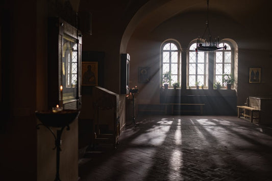 Church interior with divine light - Christian mysticism and contemplative prayer