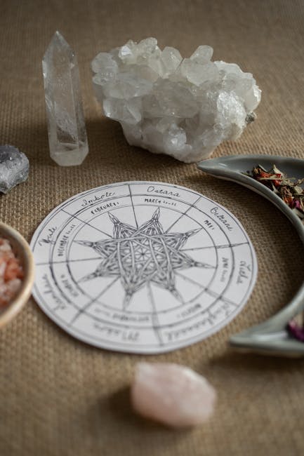 Crystal grid arranged in sacred geometry pattern