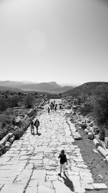 Ancient stone road through hilly landscape - the road from Jerusalem to Jericho