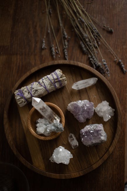 Healing crystals and sage for peaceful sleep