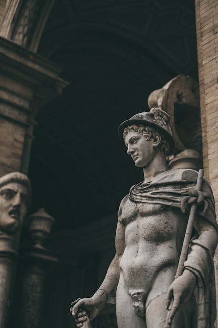 Statue of Hermes with winged helmet - bearer of the Caduceus