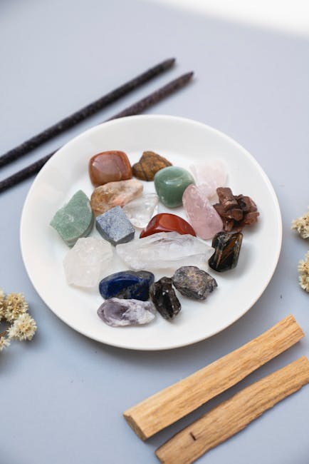Colorful chakra healing crystals collection