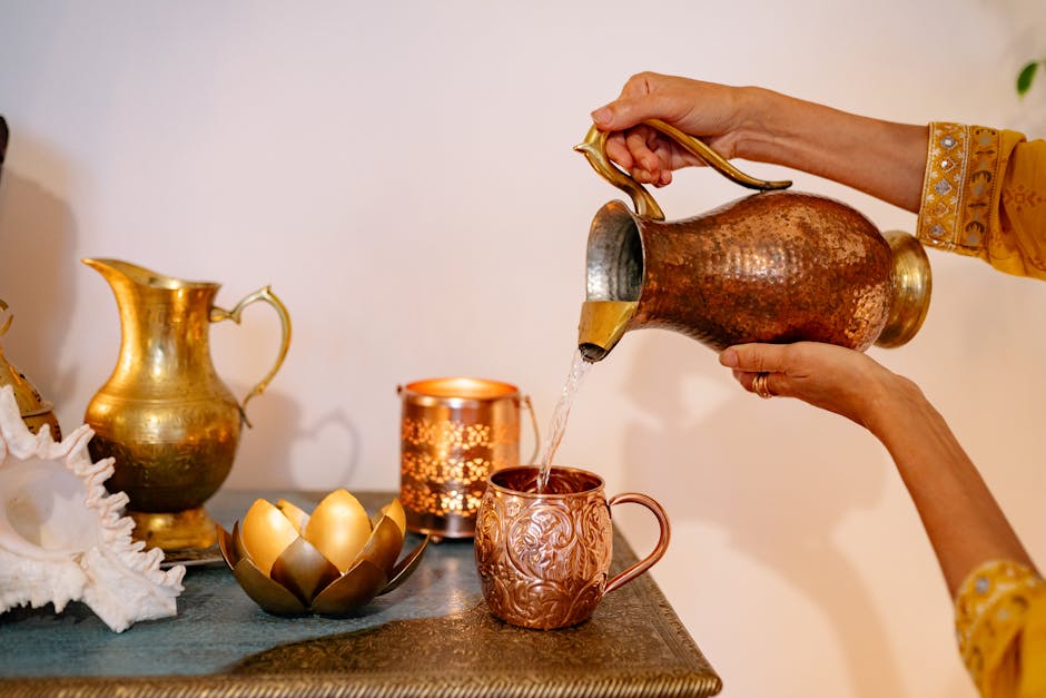 Water pouring from pitcher - ritual washing and spiritual purification