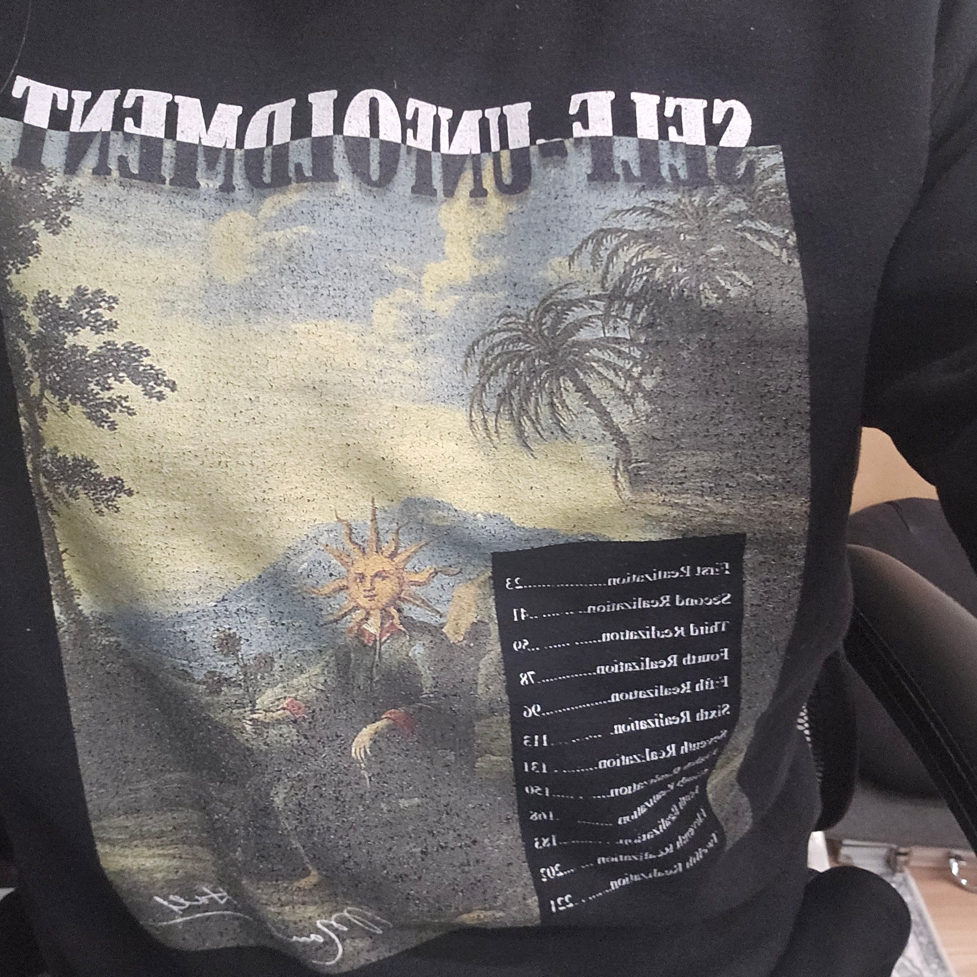 Manly P. Hall Philosophy Sweatshirt Back Detail - Self Unfoldment Design