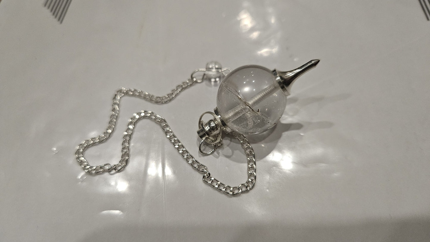 Clear quartz ball pendulum silver chain neutral dowsing tool Canada