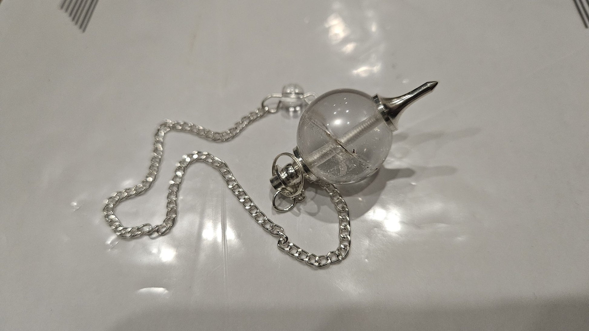 Clear quartz ball pendulum silver chain neutral dowsing tool Canada