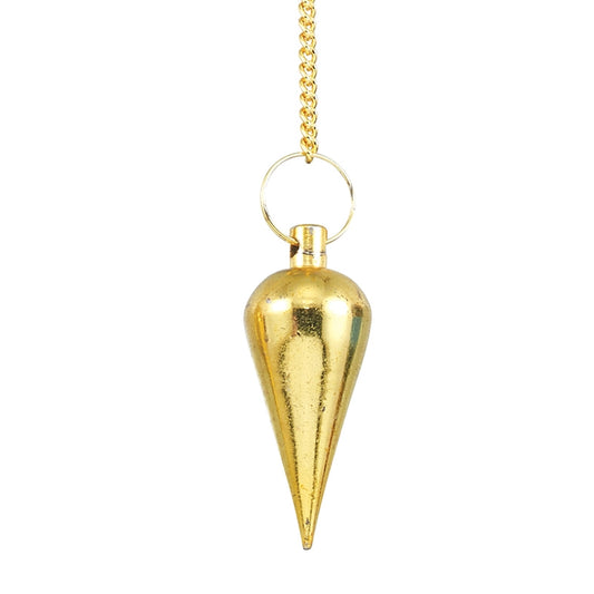 Gold-tone teardrop dowsing pendulum on long chain classical elongated cone