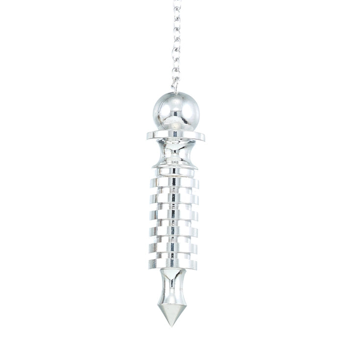 Silver 9-plate chambered dowsing pendulum classical Egyptian form