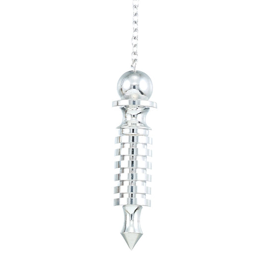 Silver 9-plate chambered dowsing pendulum classical Egyptian form