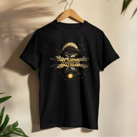 As Above So Below Alchemy Tshirt Hanging | Thalira 