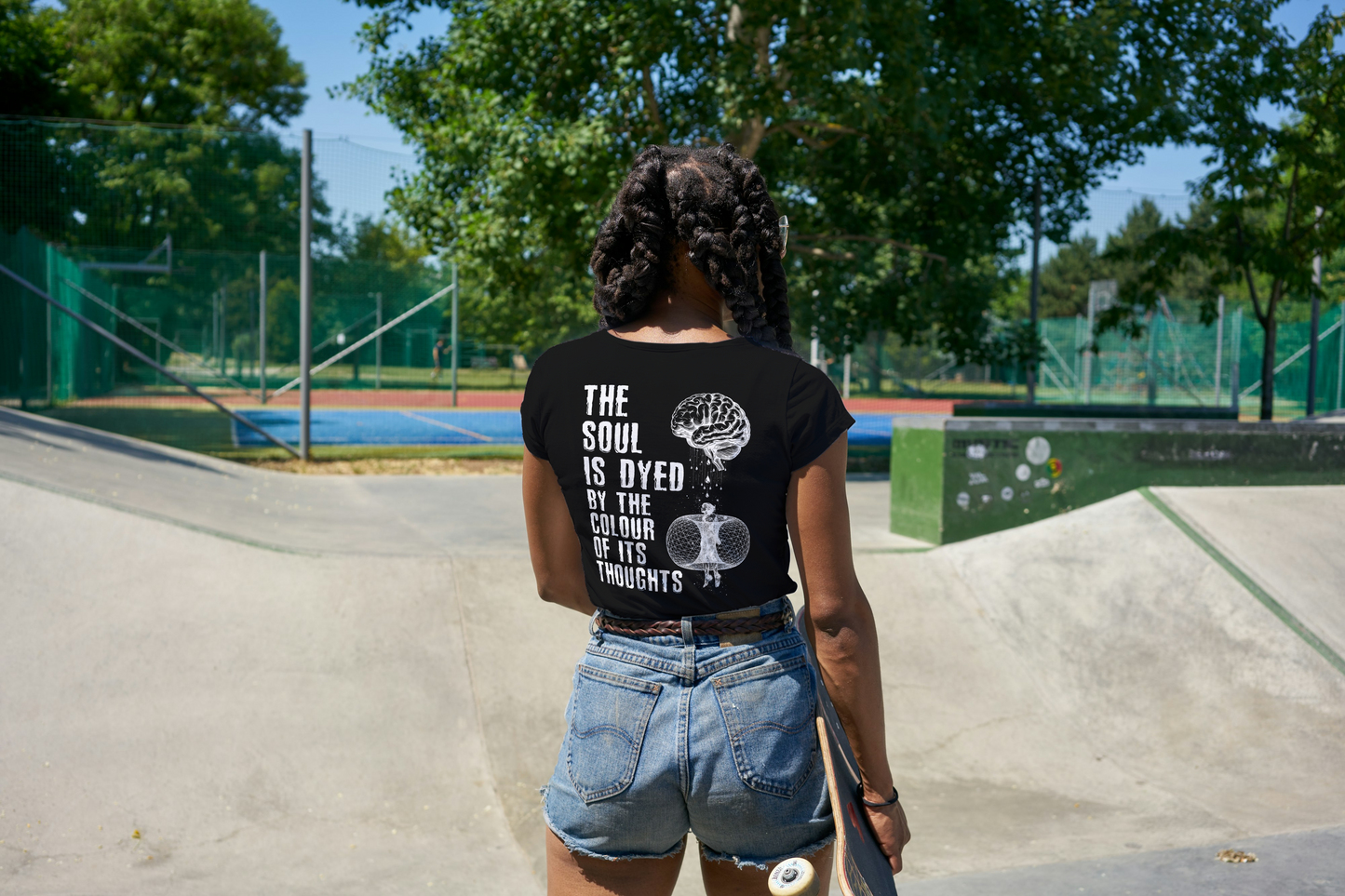 Thalira Stoic Tshirt Marcus Aurelius On Woman in Skate Park