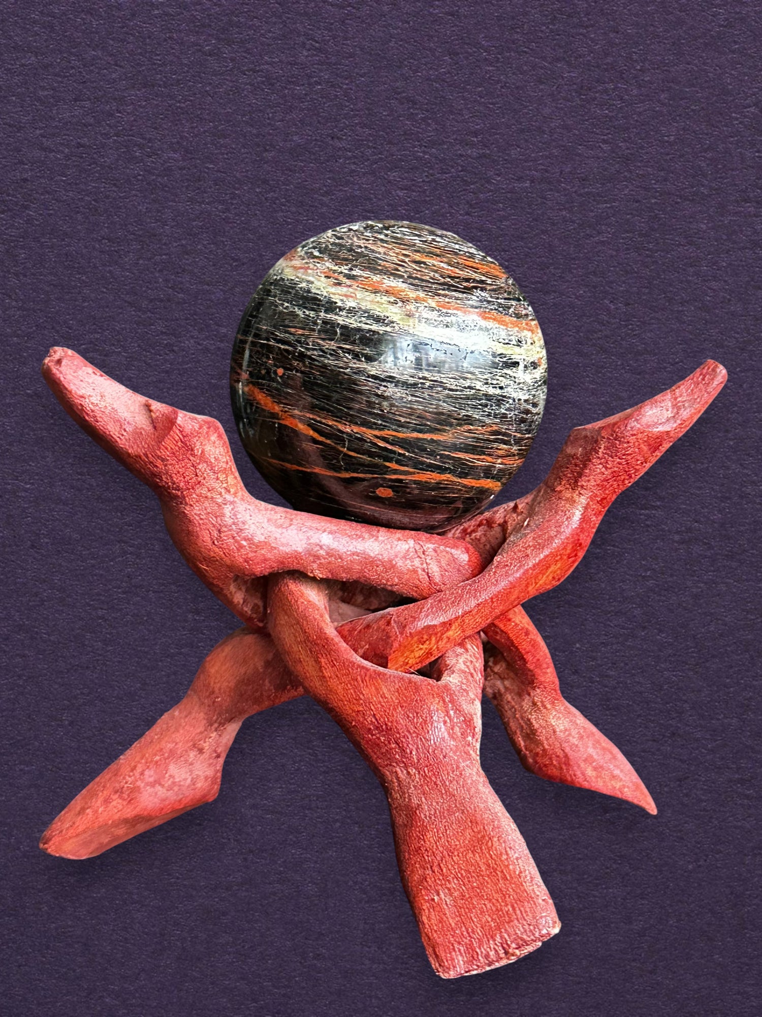 tourmaline hermatite sphere hand selected by  thalira. front picture one of a kind