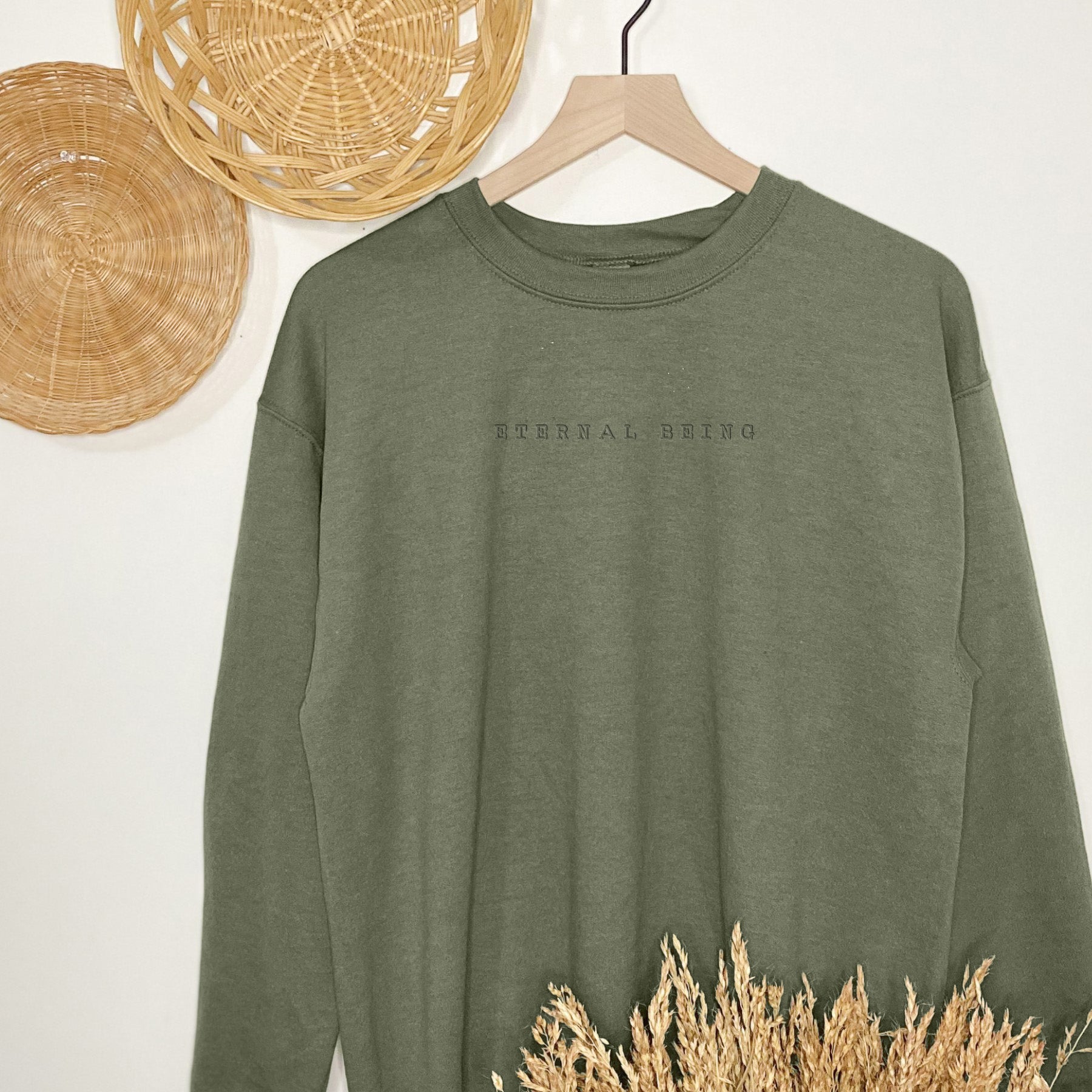 Hanging Olive Eternal Being Embroidered Sweatshirt | Esoteric Apparel | Thalira