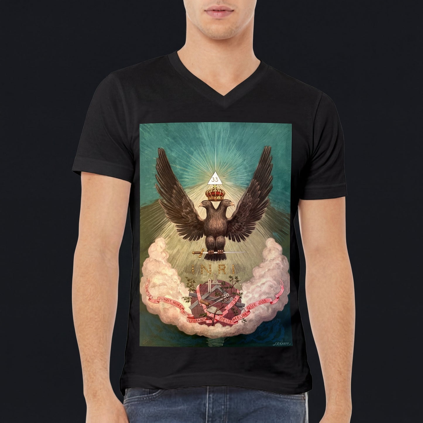 Double-Headed Eagle 33rd Degree Masonic T-Shirt - J.A. Knapp Art - Thalira