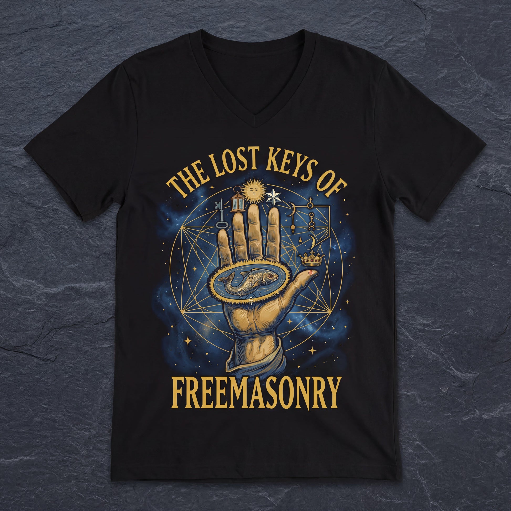 The Lost Keys of Freemasonry T-Shirt - Hand of the Mysteries Masonic Design - Manly P. Hall - Thalira