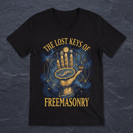 The Lost Keys of Freemasonry T-Shirt - Hand of the Mysteries Masonic Design - Manly P. Hall - Thalira