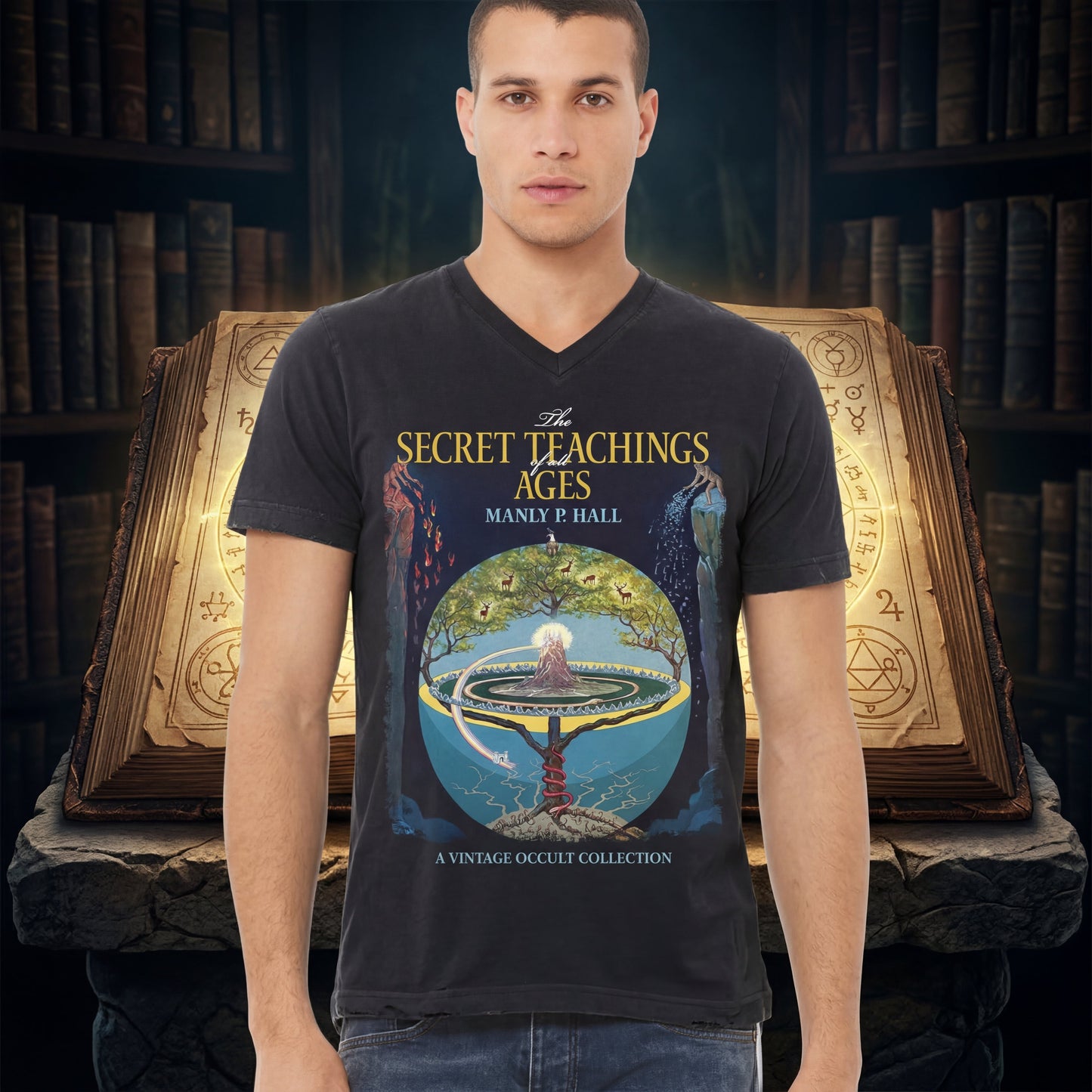 The Secret Teachings of All Ages T-Shirt - Manly P. Hall Tree of Life Design - Thalira Esoteric Apparel