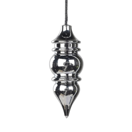 Silver chambered dowsing pendulum classical spindle form for neutral response