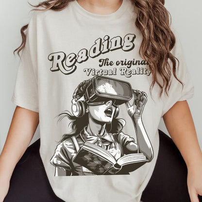 Woman Wearing Virtual Reality Books Tshirt | Thalira